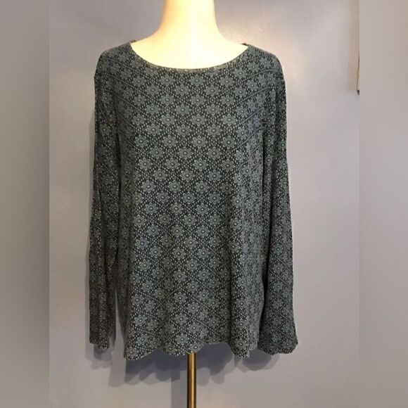 Time and Tru Womens Blue Floral Long Sleeve Cotton Top - XXL 2XL - Picture 1 of 8